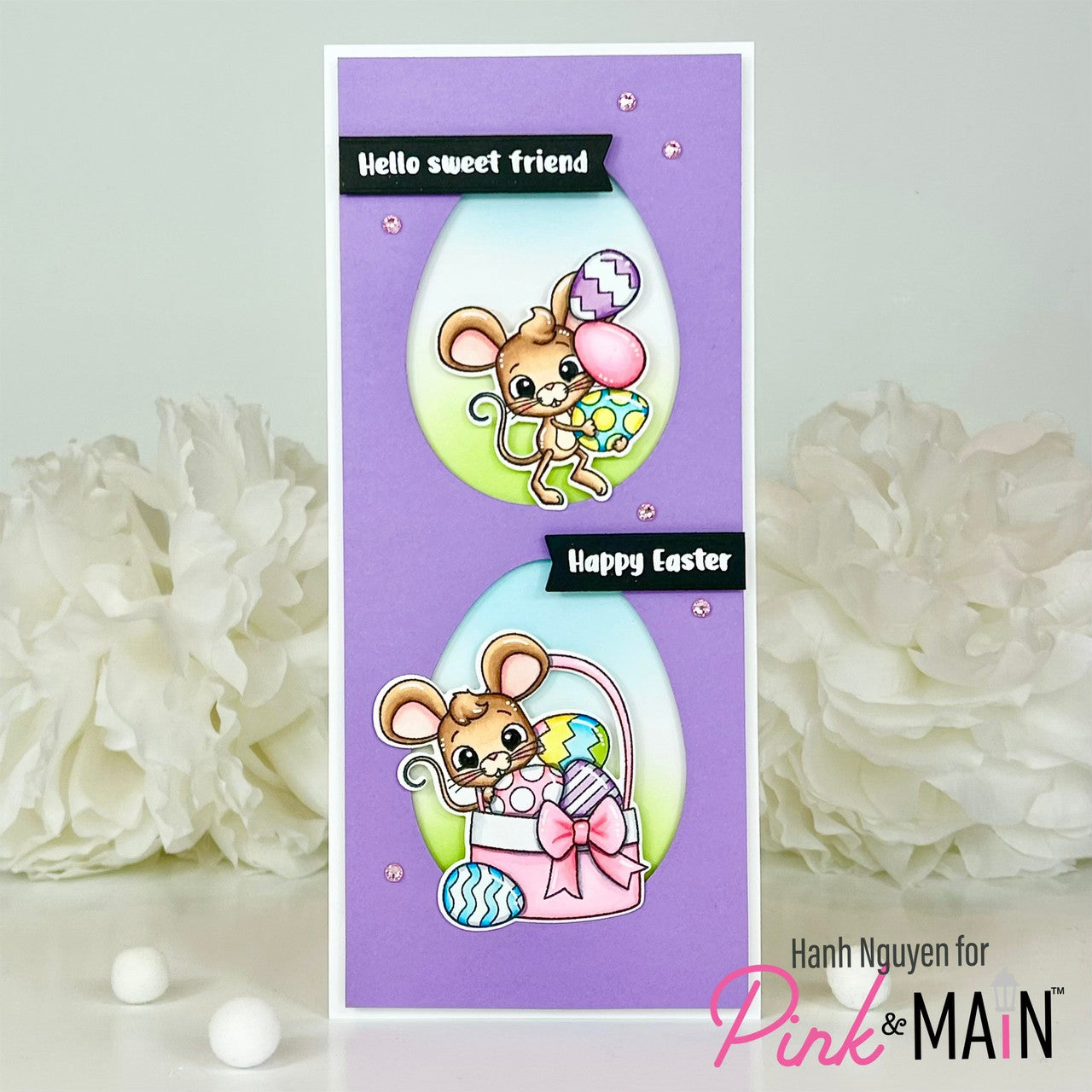 Pink and Main Mice Spring Clear Stamps pm0760 easter eggs