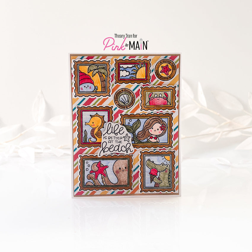 Pink and Main Nautical Postage Stamps Clear Stamps pm0872 colorful stripes card