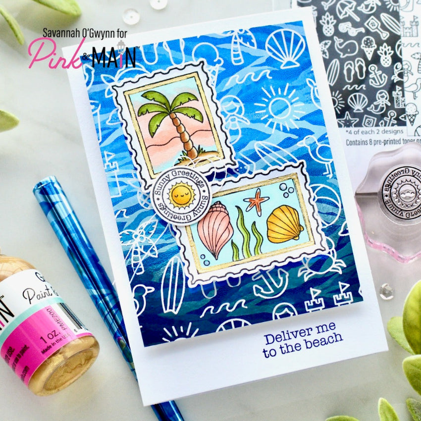 Pink and Main Nautical Postage Stamps Clear Stamps pm0872 palm tree beach card