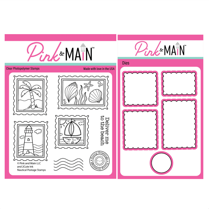 Pink and Main Nautical Postage Stamps and Postage Stamp Dies Set