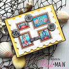 Pink and Main Nautical Postage Stamps and Postage Stamp Dies Set seashells hello summer card