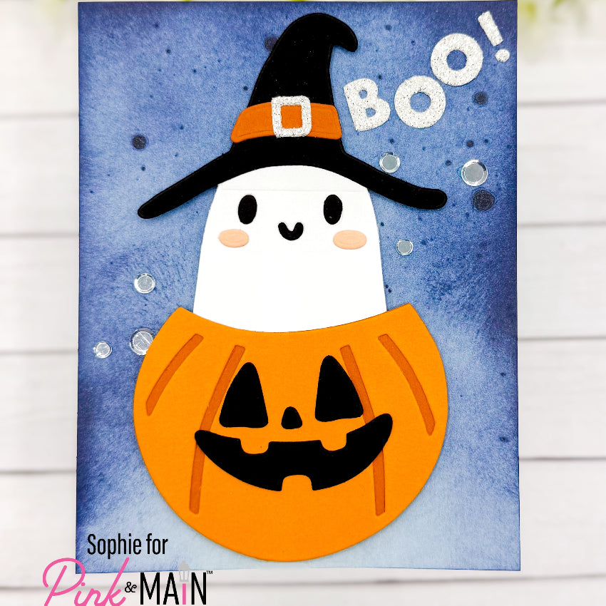 Pink and Main Night Sky Paint and Splatter pme210 boo pumpkin card