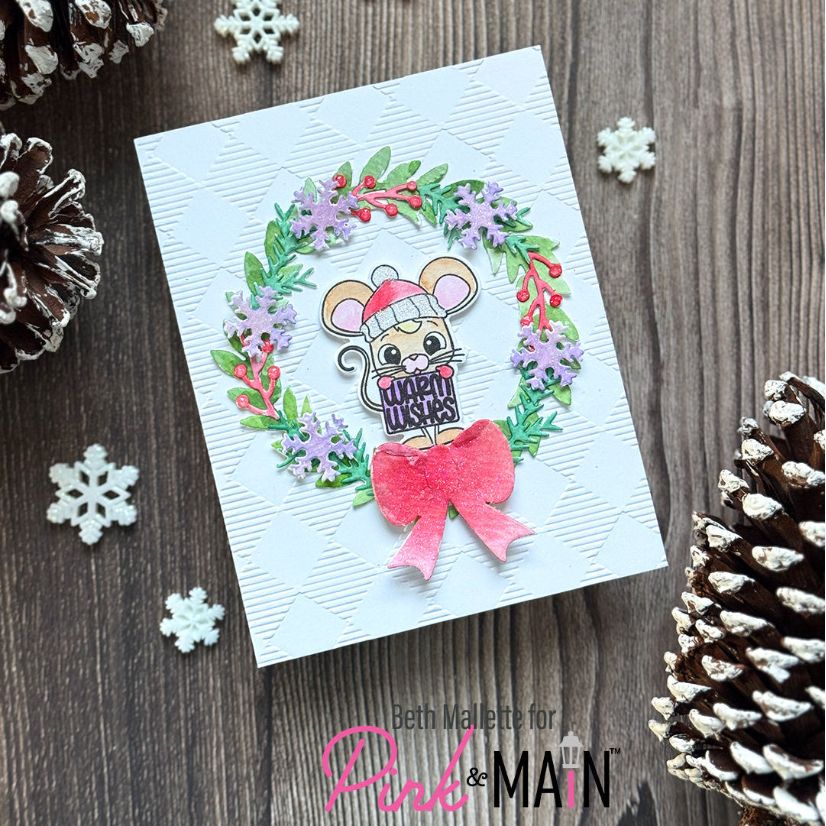 Pink and Main November Mouse Clear Stamp and Die Set wreath