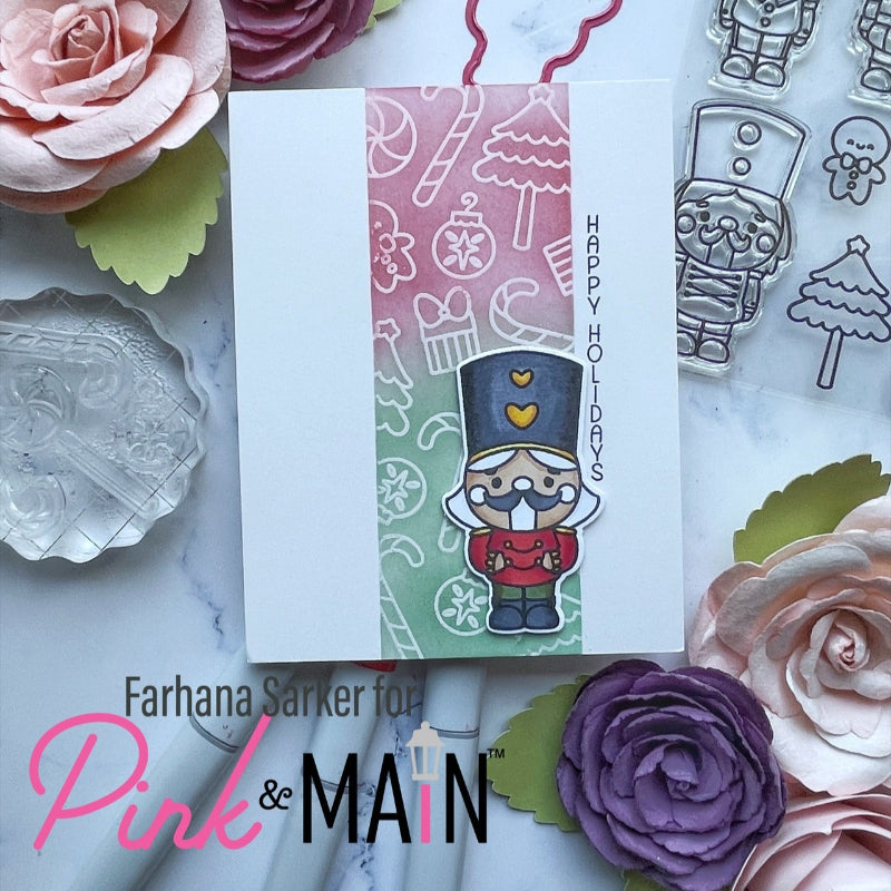 Pink and Main Nutcracker Kisses Clear Stamp and Die Set happy holidays