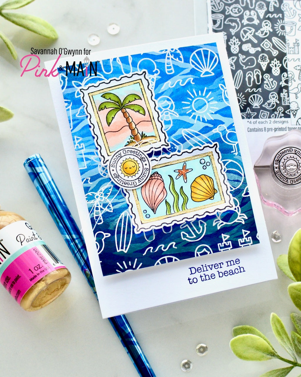 Pink and Main Ocean Waters CheerFoil Roll pmf367 seashells palm tree card
