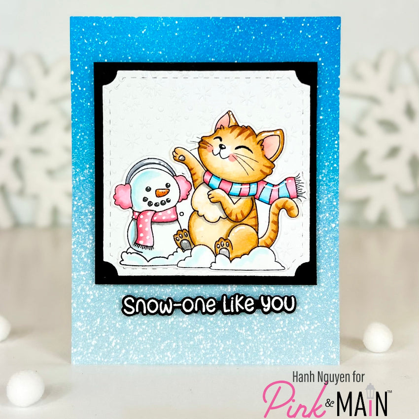 Pink and Main October Cat Clear Stamp and Die Set ginger cat wearing scarf card