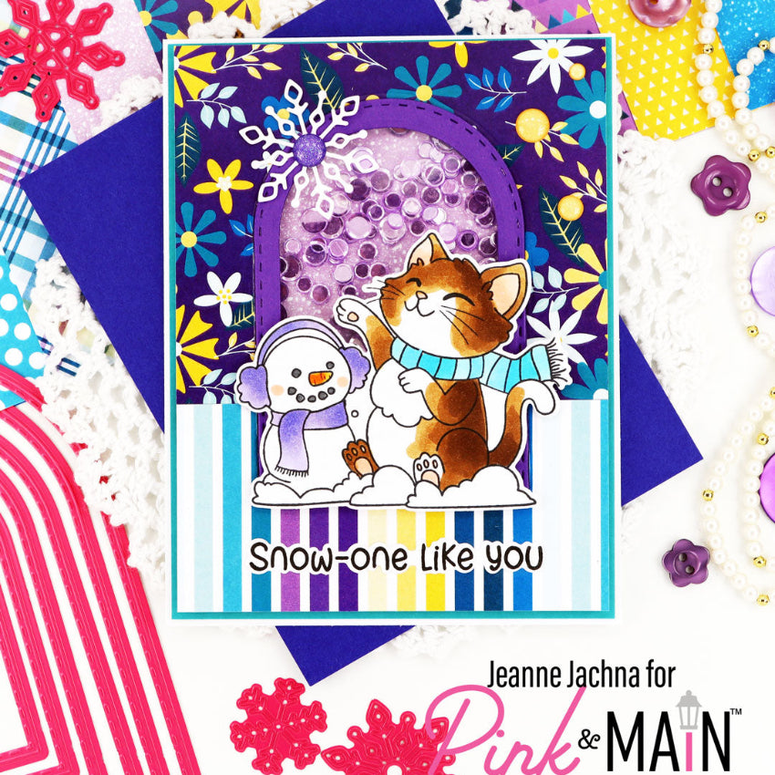 Pink and Main October Cat Dies pnm929 striped flowers shaker card