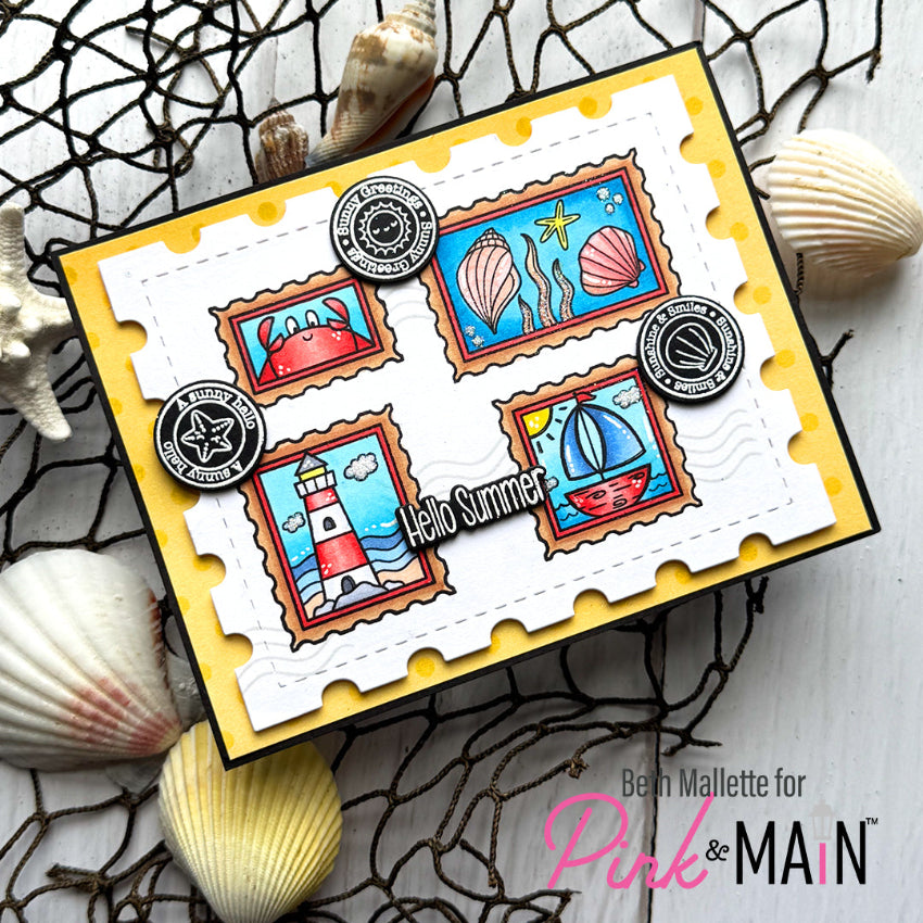Pink and Main Paradise Postage Clear Stamps pm0881 seashells hello summer card