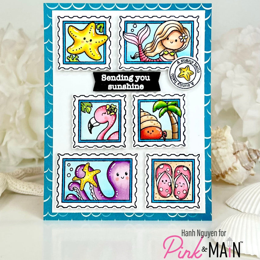 Pink and Main Paradise Postage Clear Stamps pm0881 yellow starfish sending sunshine card