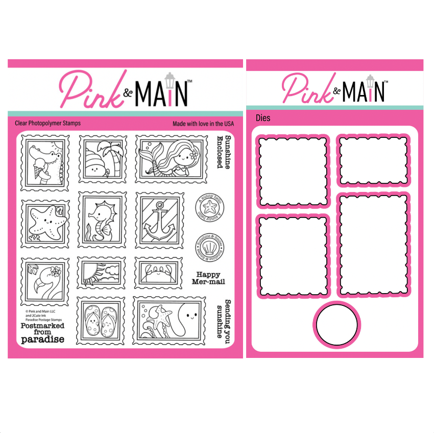 Pink and Main Paradise Postage Stamps and Postage Stamp Dies Set