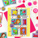 Pink and Main Paradise Postage Stamps and Postage Stamp Dies Set yellow polka dots sending sunshine card