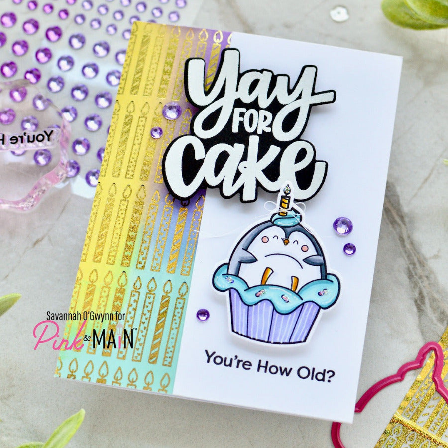 Pink and Main Party Penguins Clear Stamp and Die Set cake