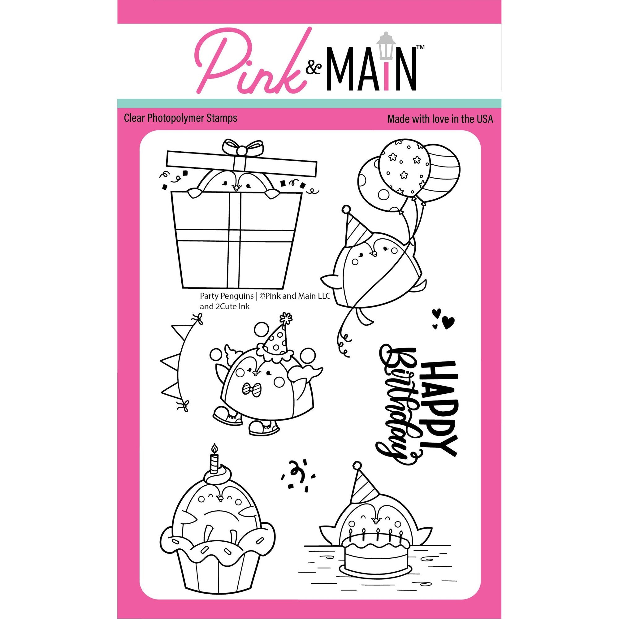 Pink and Main Party Penguins Clear Stamps pm0770
