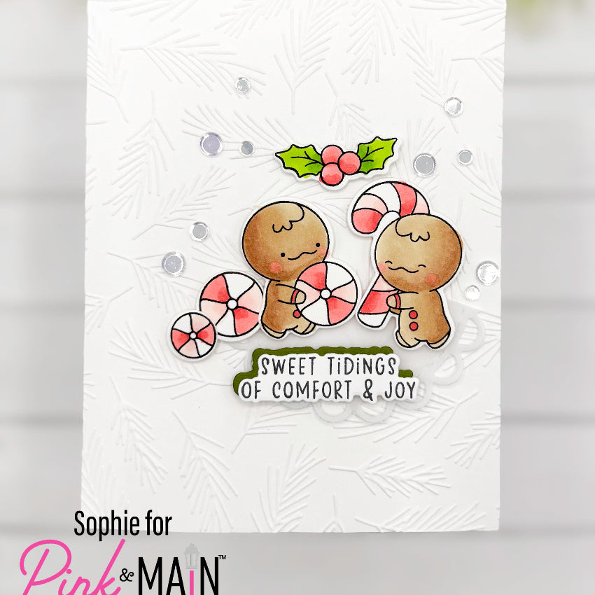 Pink and Main Pine Branch 6x6 Embossing Folder pmt105 peppermint candies card