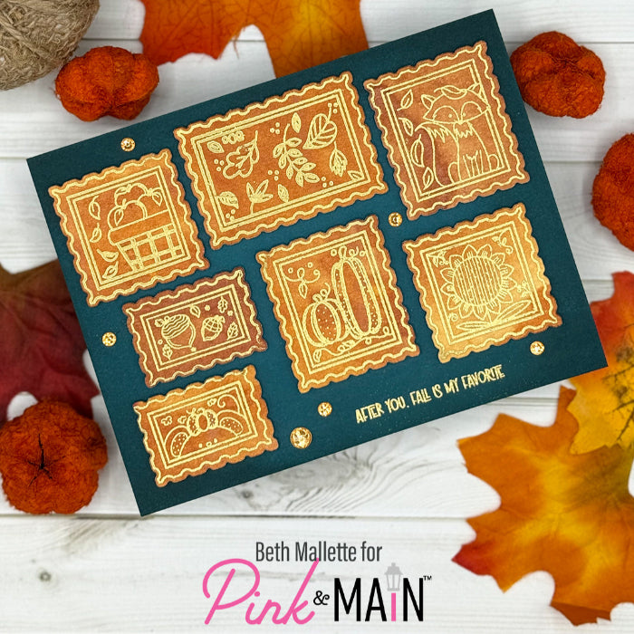 Pink and Main Postage Stamp Dies pnm777 golden