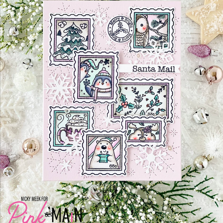 Pink and Main Postage Stamp Dies pnm777 santa mail