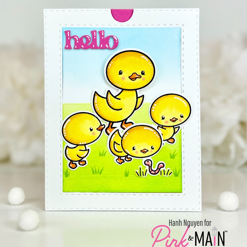 Pink and Main Pull and Surprise Card Dies pnm822 hello