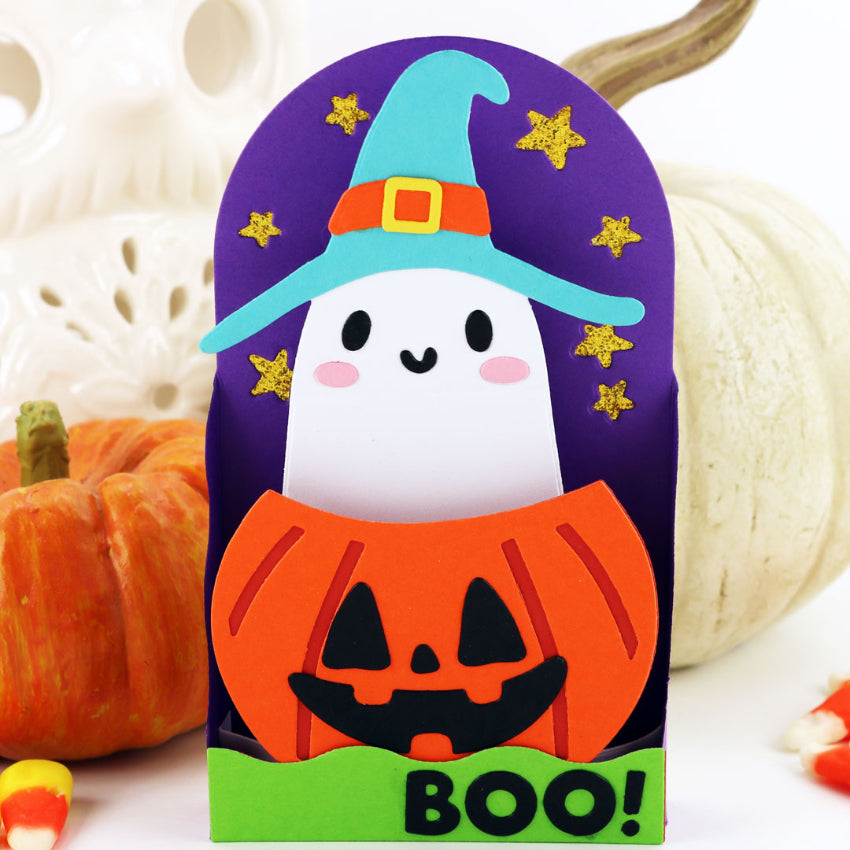Pink and Main Pumpkin Ghost Pop Up Card Dies pnm904 gold stars card