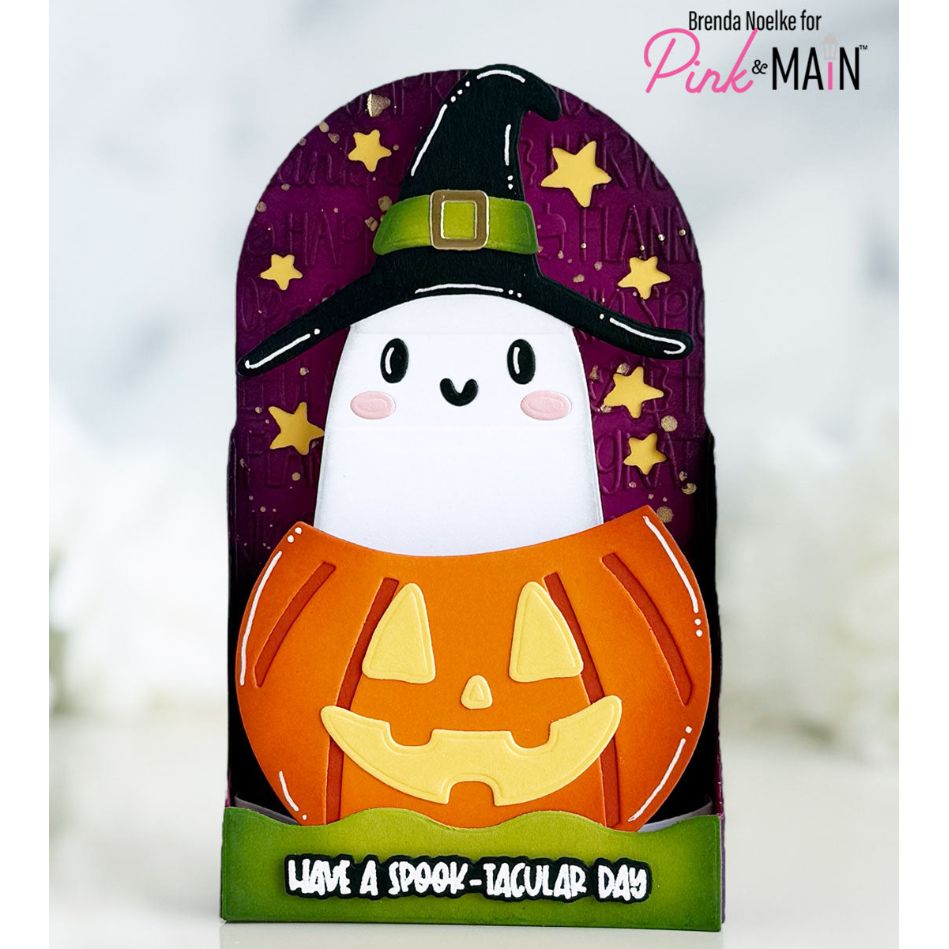Pink and Main Pumpkin Ghost Pop Up Card Dies pnm904 have a great day card