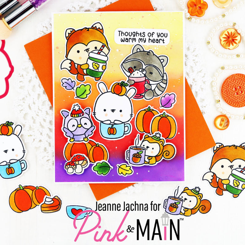 Pink and Main Pumpkin Spice Cuties Clear Stamp and Die Set owl