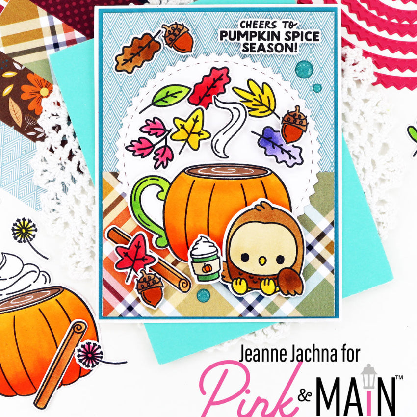 Pink and Main Pumpkin Spice Mug Clear Stamp and Die Set cheers to pumpkin spice card