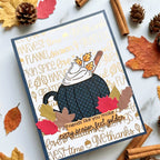 Pink and Main Pumpkin Spice Mug Clear Stamp and Die Set polka dot pumpkin mug card