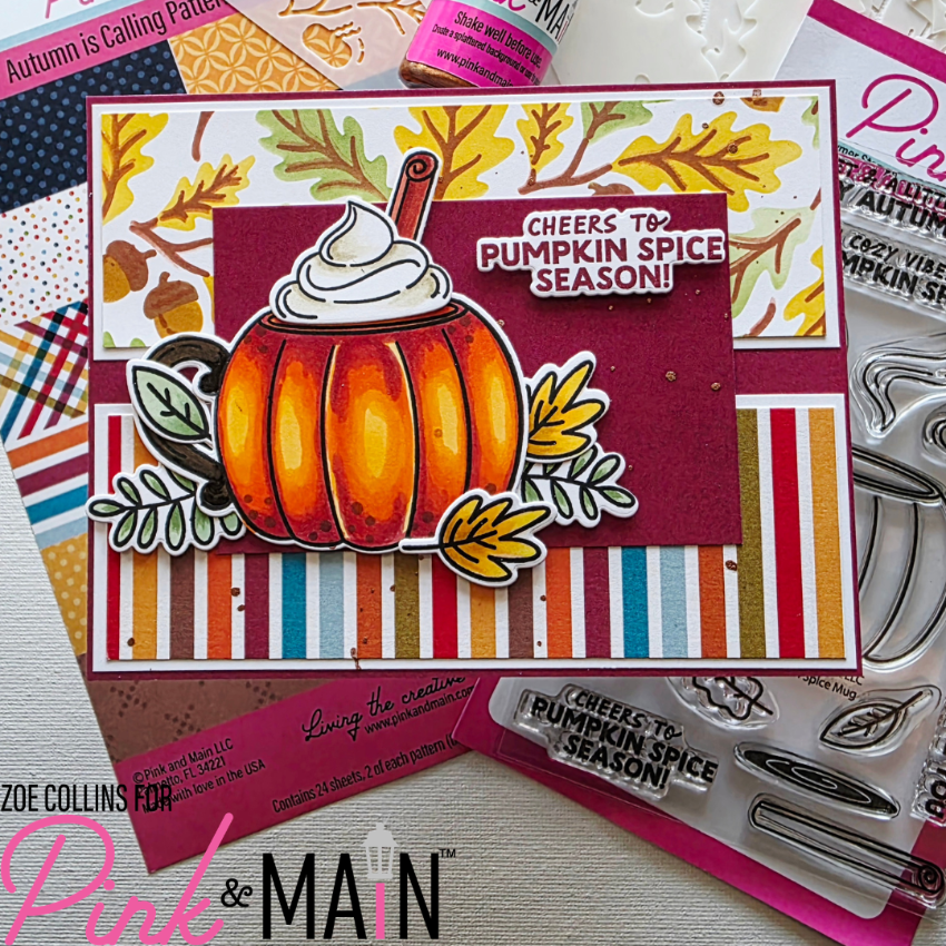 Pink and Main Pumpkin Spice Mug Dies pnm897 fall color stripes card