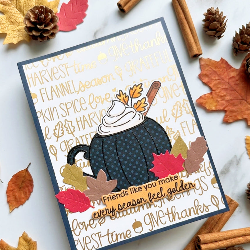 Pink and Main Pumpkin Spice Mug Dies pnm897 polka dot pumpkin mug card