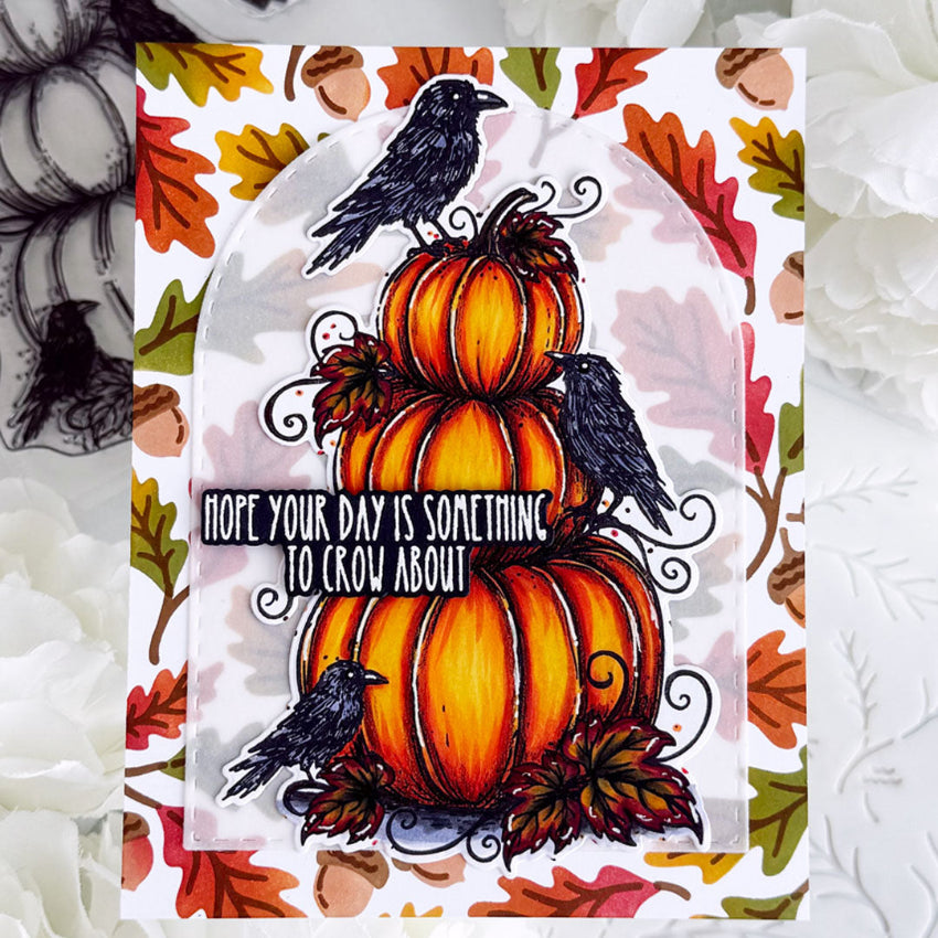 Pink and Main Pumpkins and Crows Dies pnm898 hope your day is great crows card