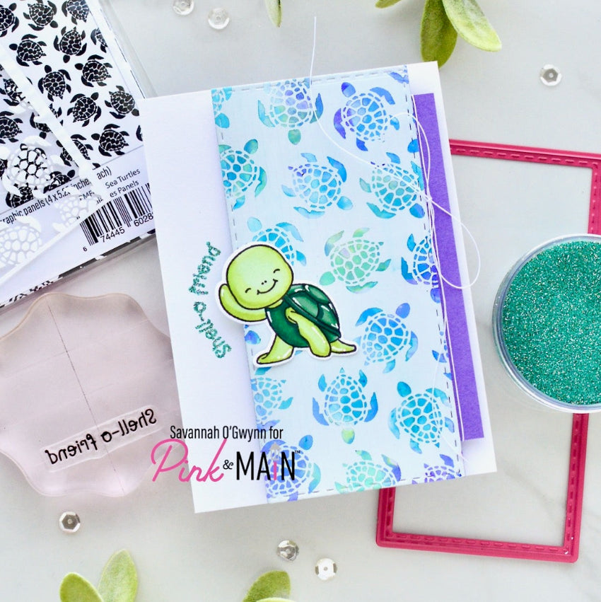 Pink and Main Ride Any Wave Clear Stamp and Die Set dancing turtle friend card