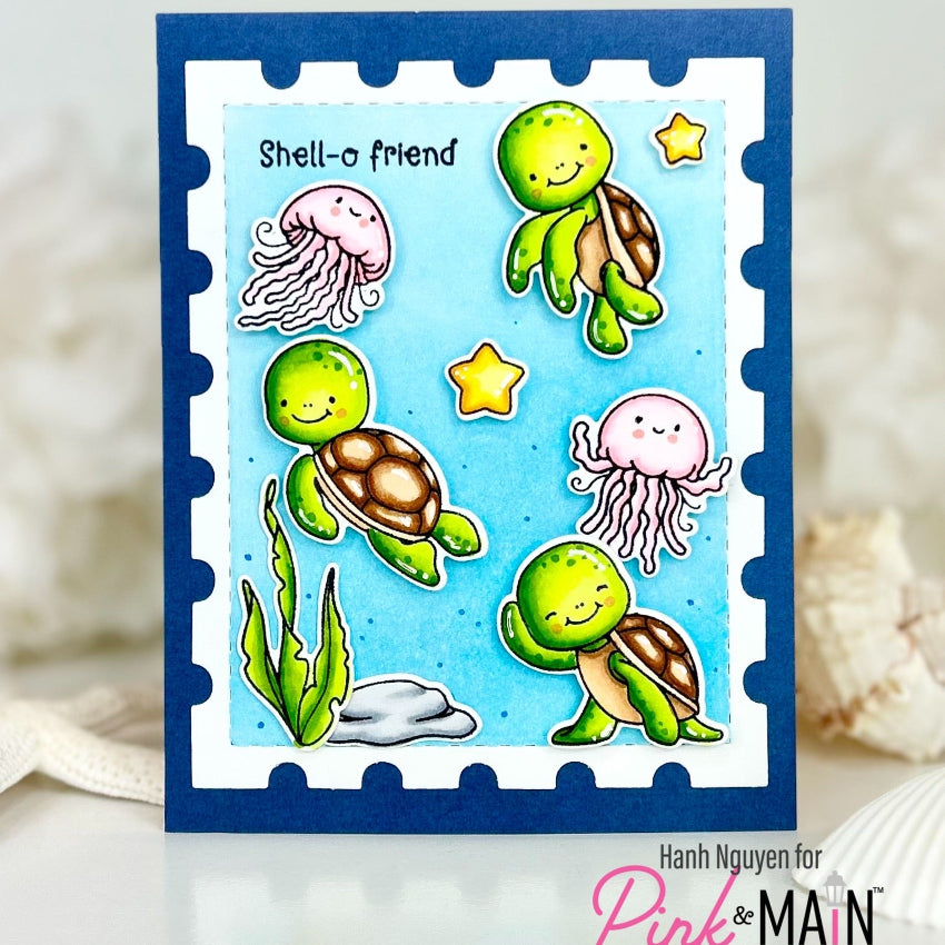 Pink and Main Ride Any Wave Dies pnm880 octopus hello friend card