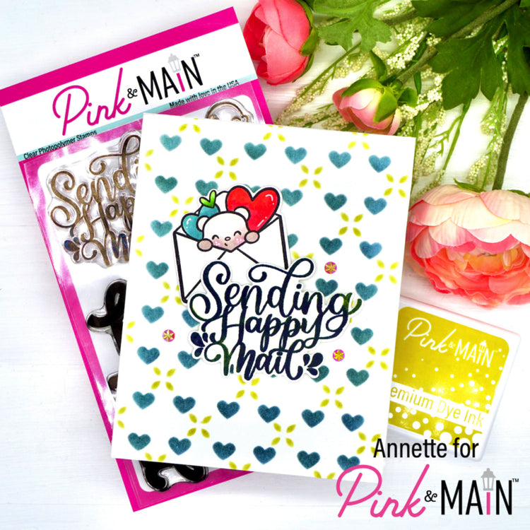 Pink and Main SENDING HAPPY MAIL Clear Stamps PM0593 hearts