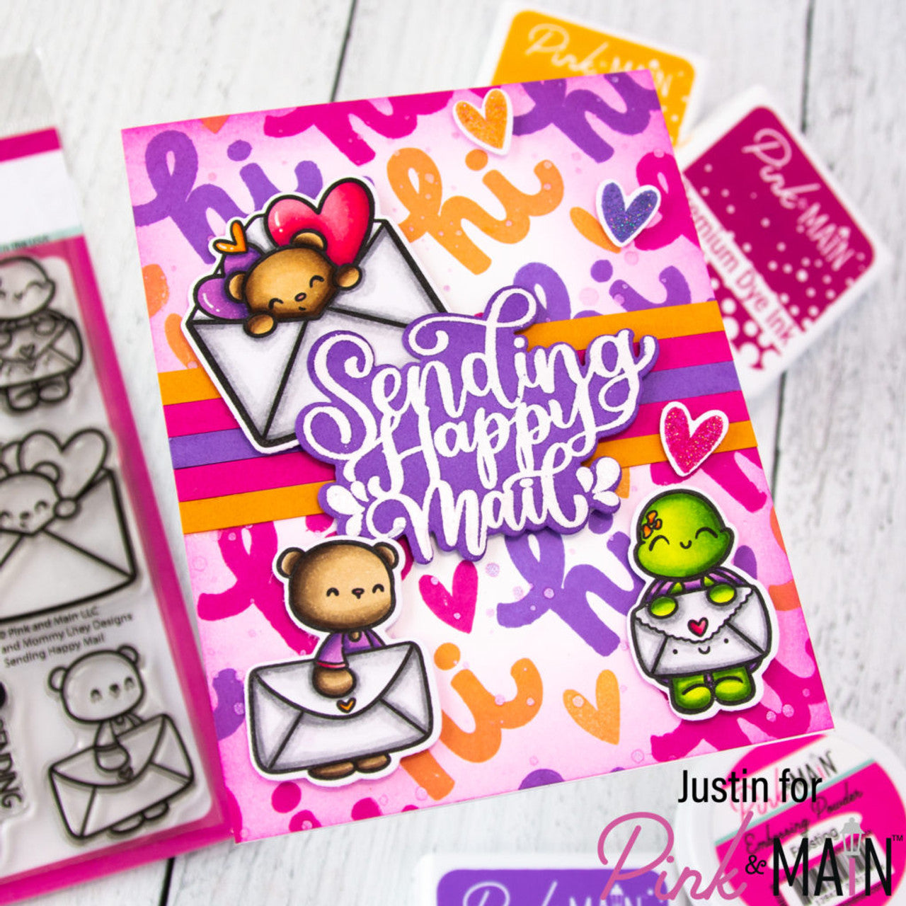 Pink and Main SENDING HAPPY MAIL Clear Stamps PM0593 turtle