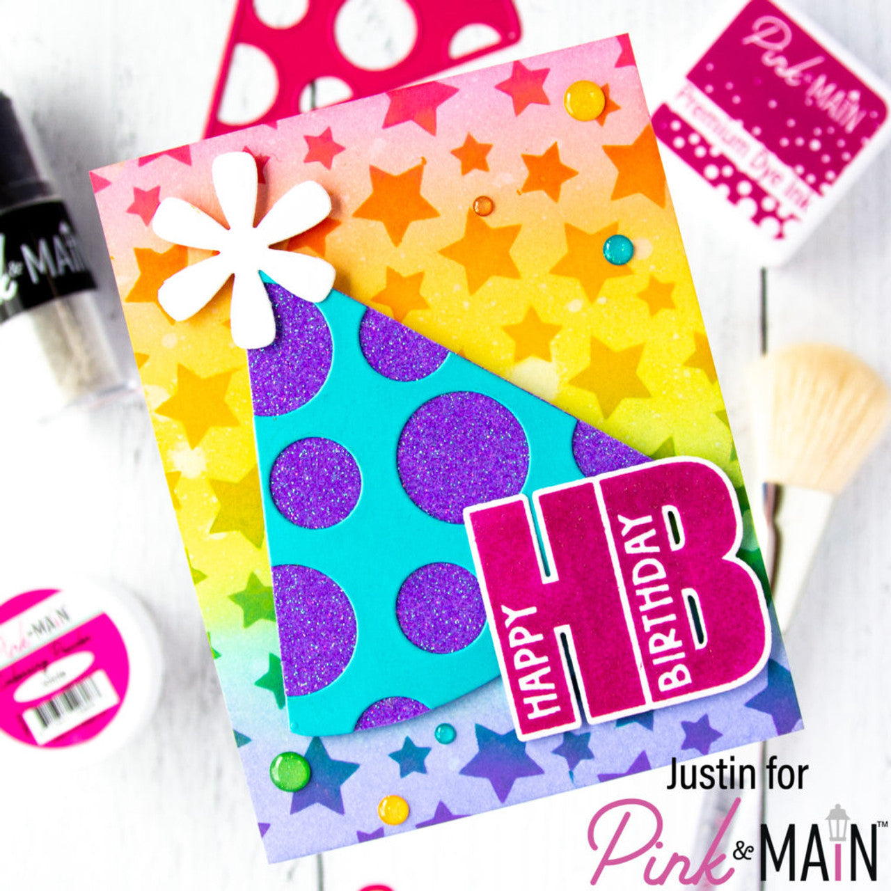 Pink and Main Scattered Stars Stencil PMS103 party hat