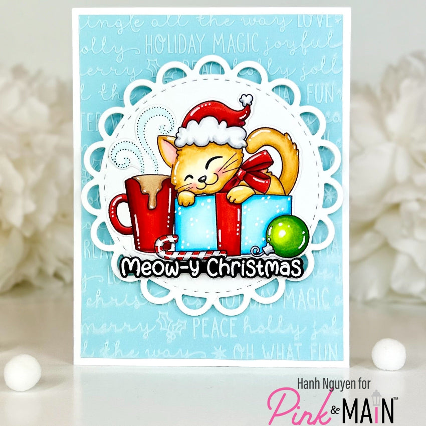 Pink and Main September Cat Clear Stamp and Die Set merry christmas cat card