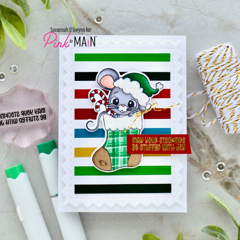 Pink and Main September Mouse Clear Stamp and Die Set stripes