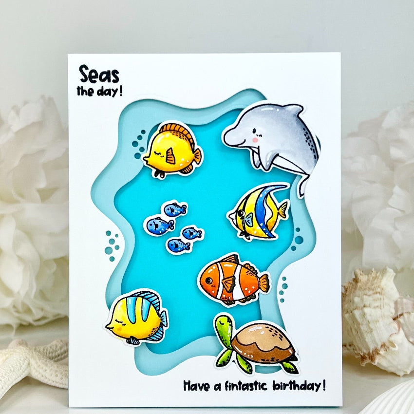 Pink and Main Shrimply the Best Clear Stamp and Die Set clown fish birthday card