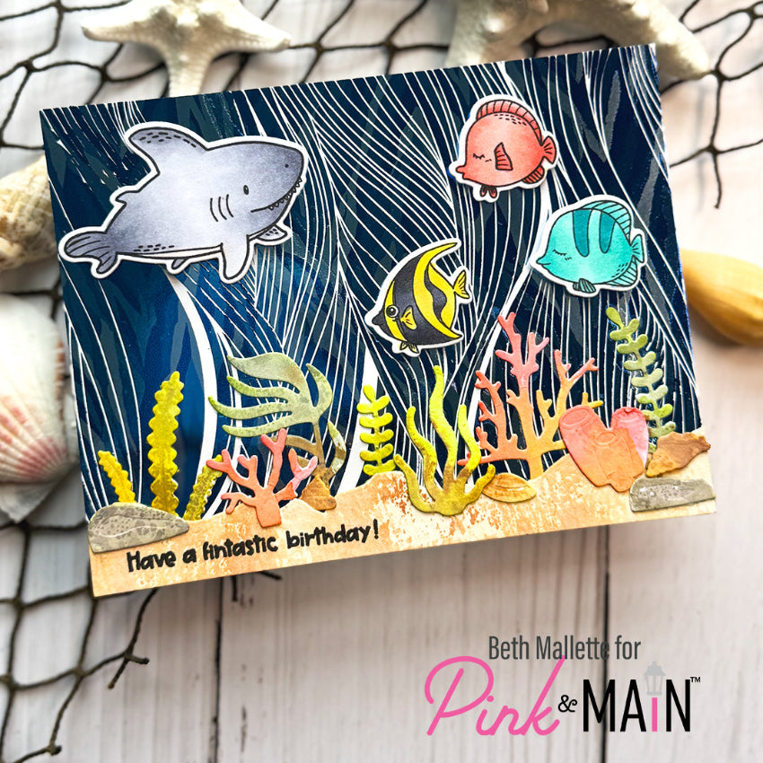 Pink and Main Shrimply the Best Clear Stamps pm0884 cute shark birthday card
