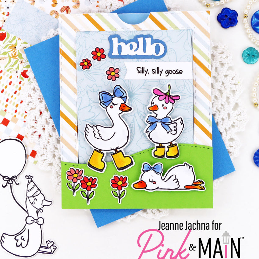 Pink and Main Silly Goose Clear Stamp and Die Set red flowers