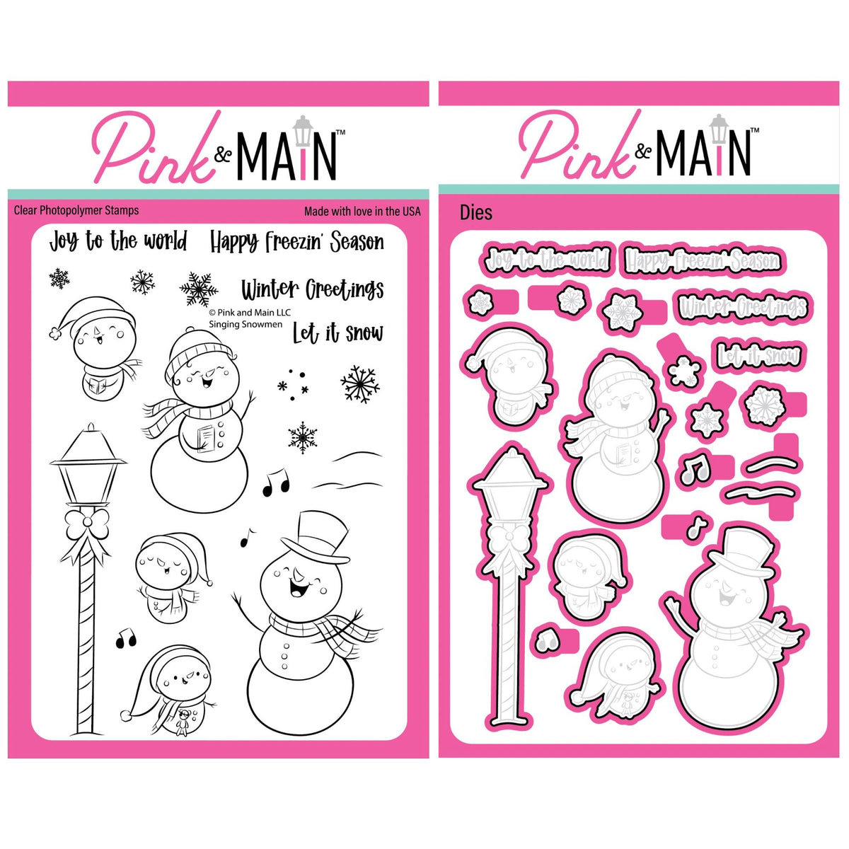 Pink and Main Singing Snowmen Clear Stamp and Die Set