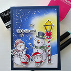 Pink and Main Singing Snowmen Clear Stamps pm0920 joy to the world card