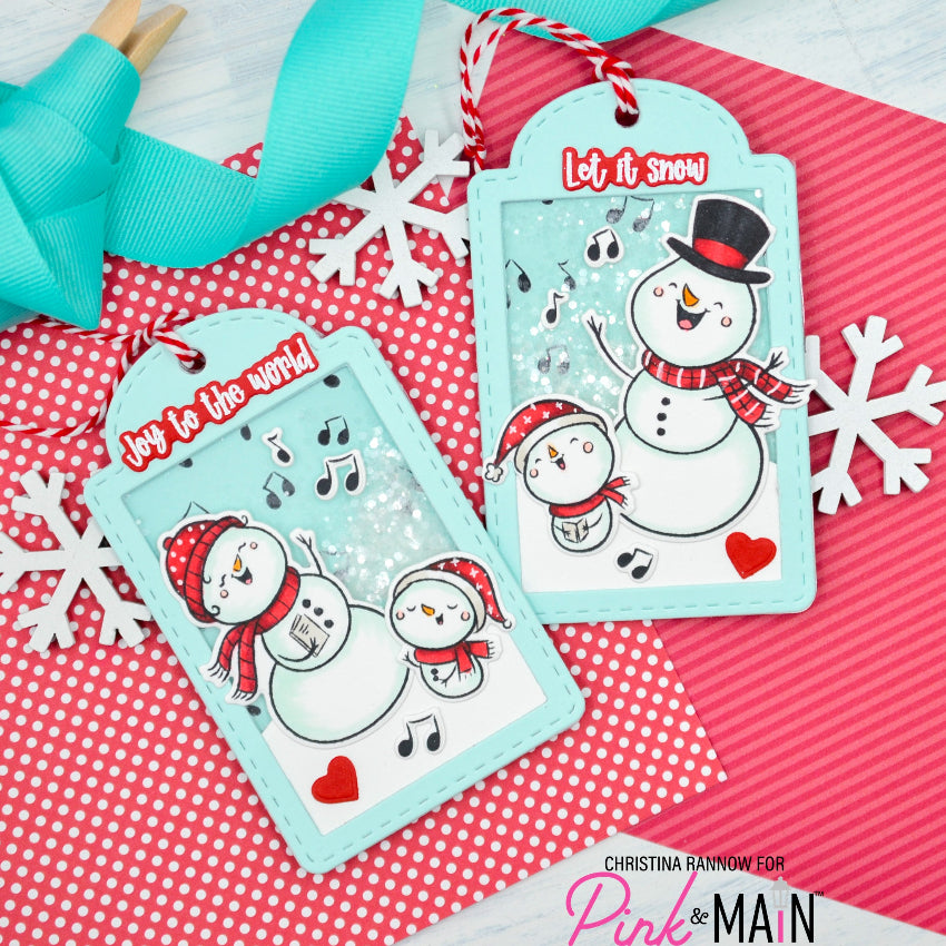 Pink and Main Singing Snowmen Dies pnm930 let it snow shaker tags