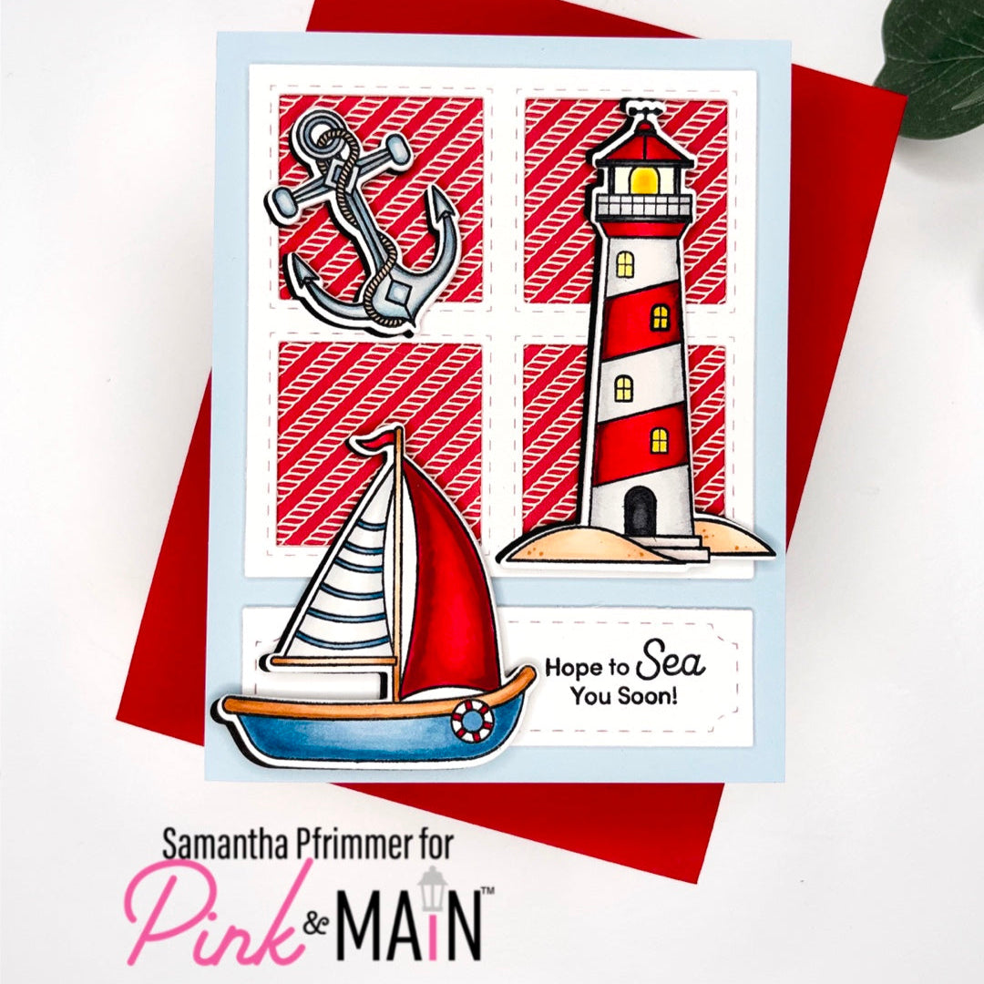 Pink and Main Smooth Sailing Clear Stamps pm0798 lighthouse
