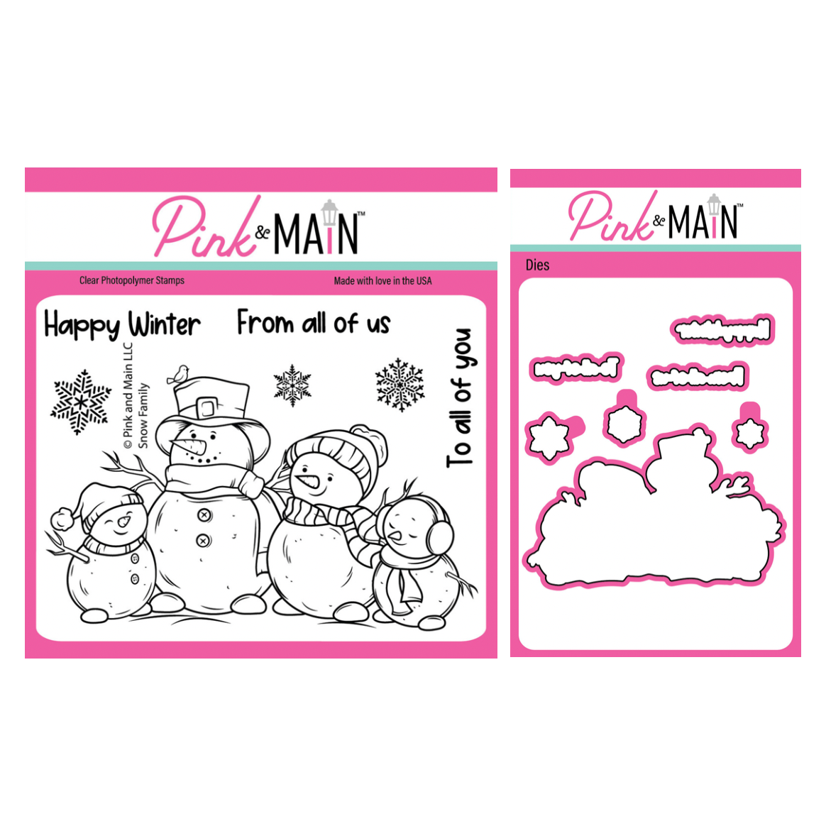 Pink and Main Snow Family Clear Stamp and Die Set