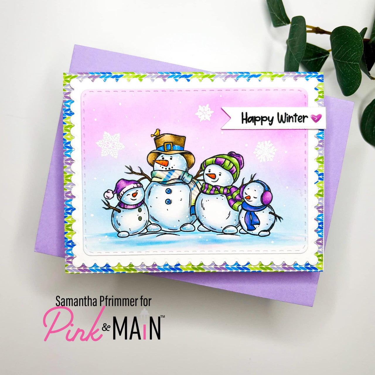 Pink and Main Snow Family Clear Stamps pm0742 blue