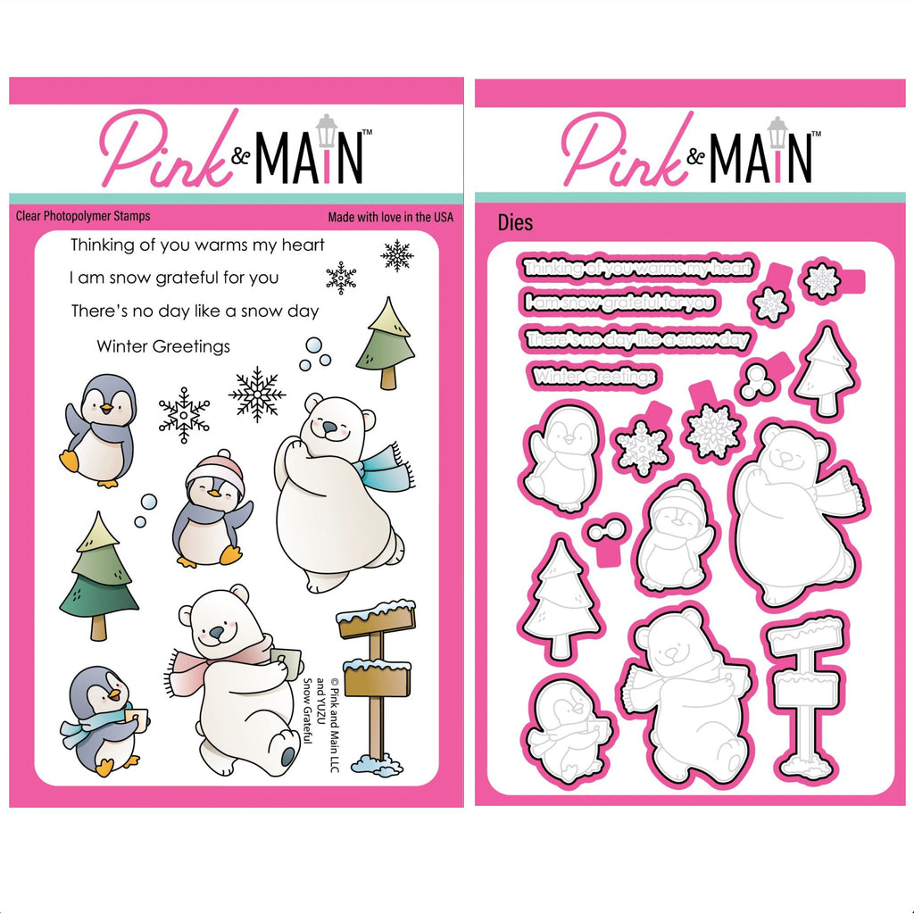 Pink and Main Snow Grateful Clear Stamp and Die Set