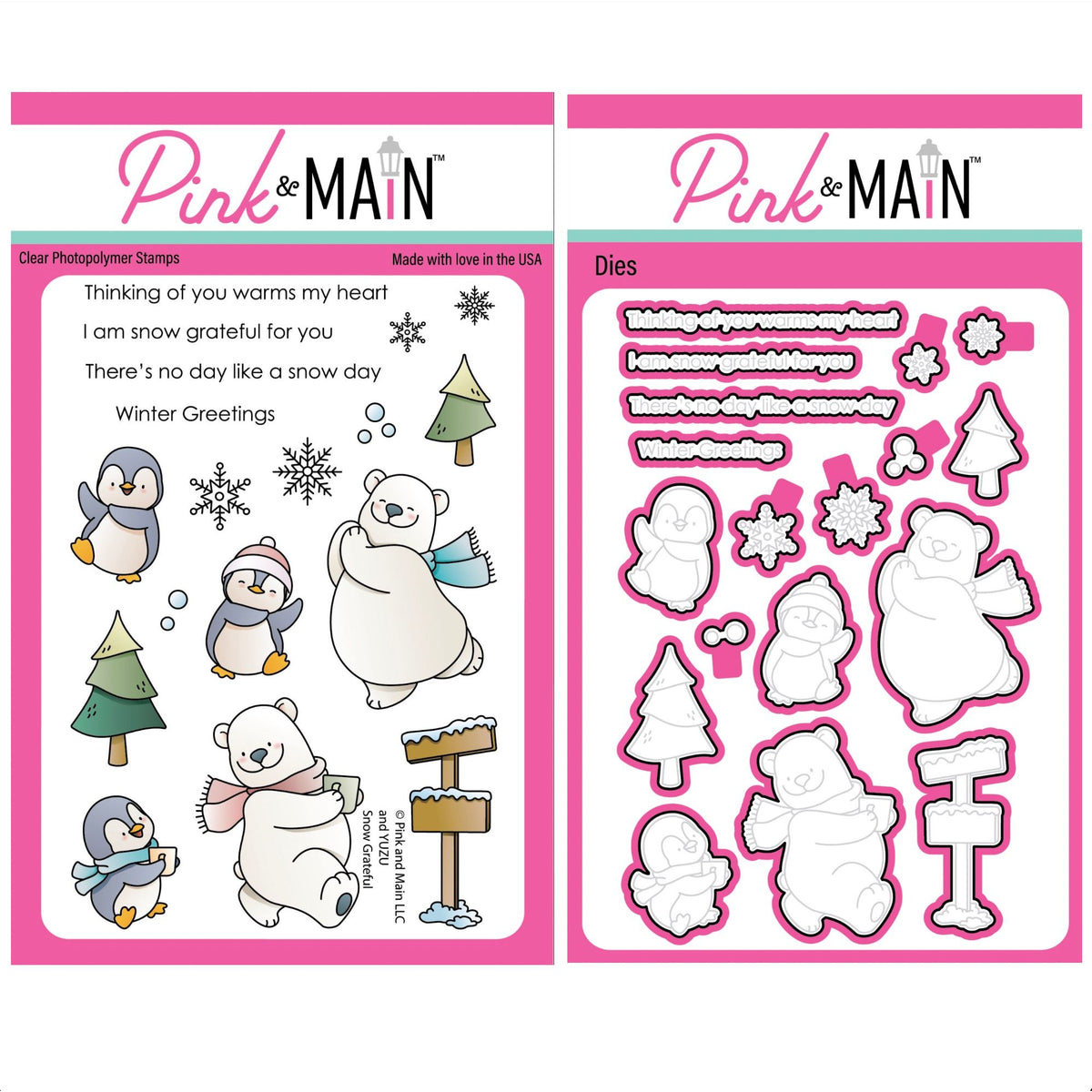 Pink and Main Snow Grateful Clear Stamp and Die Set