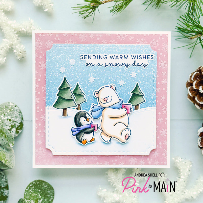 Pink and Main Snow Grateful Dies pnm932 sending warm wishes polar bear card
