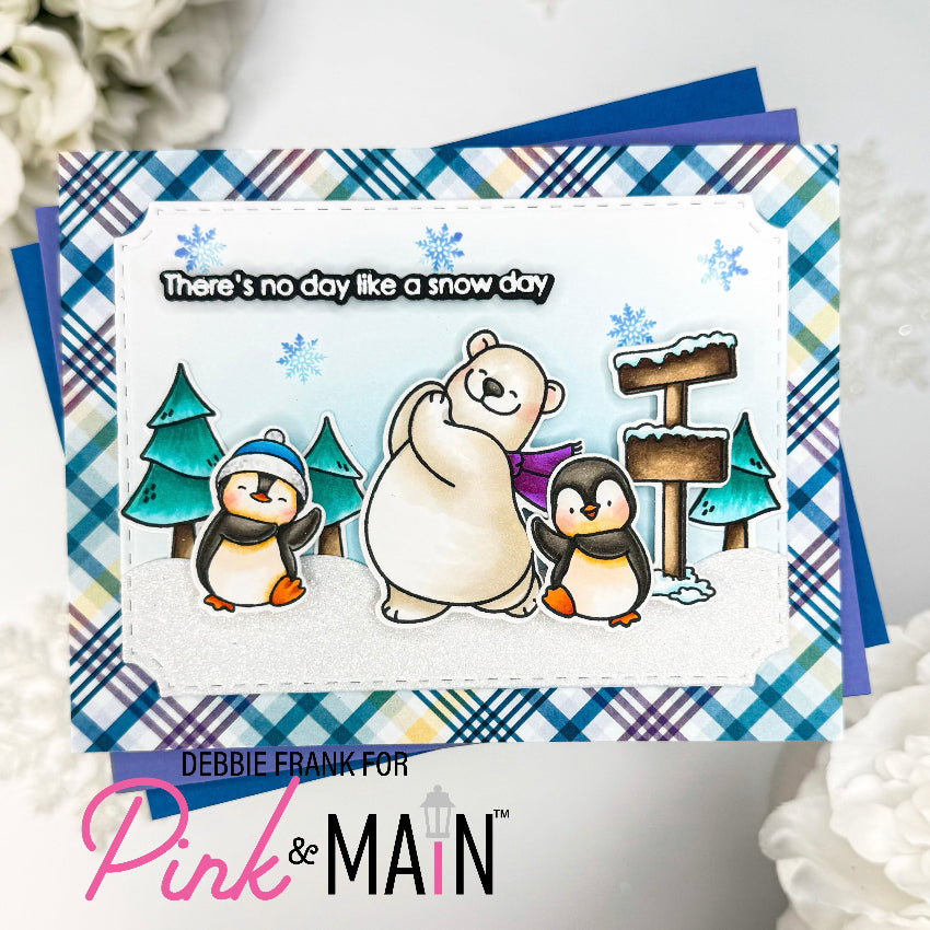 Pink and Main Snow Grateful Dies pnm932 snow day penguins card