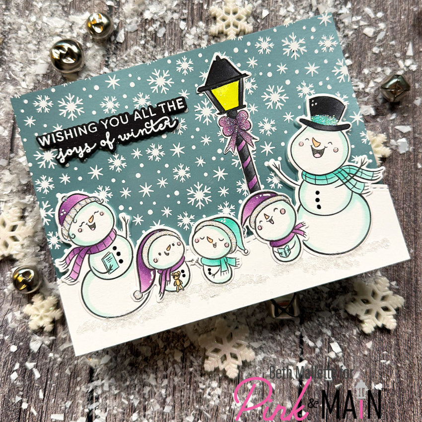 Pink and Main Snow Storm Foilables Sheets pnf443 purple bow streetlight card